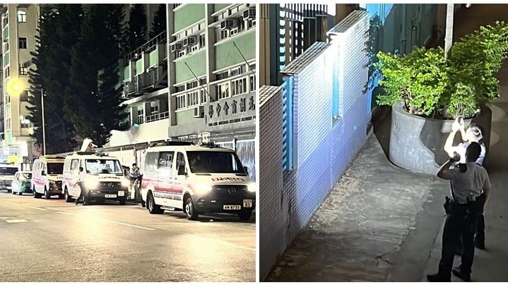 一名女子在豐年路近元朗商會中學對開，懷疑被一名男子用𠝹刀襲擊，導致額頭受傷浴血。多架警車停泊於元朗商會中學附近，大批警察在場蒐證，以及用電筒照射校舍。(Threads)