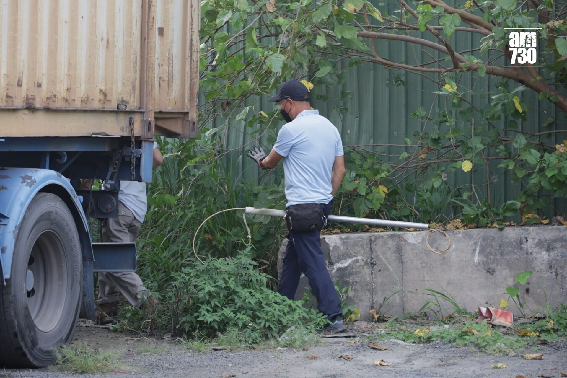 漁護署聯同警方今日下午再到元朗壆圍南路一帶捕捉流浪狗(鍾式明攝)