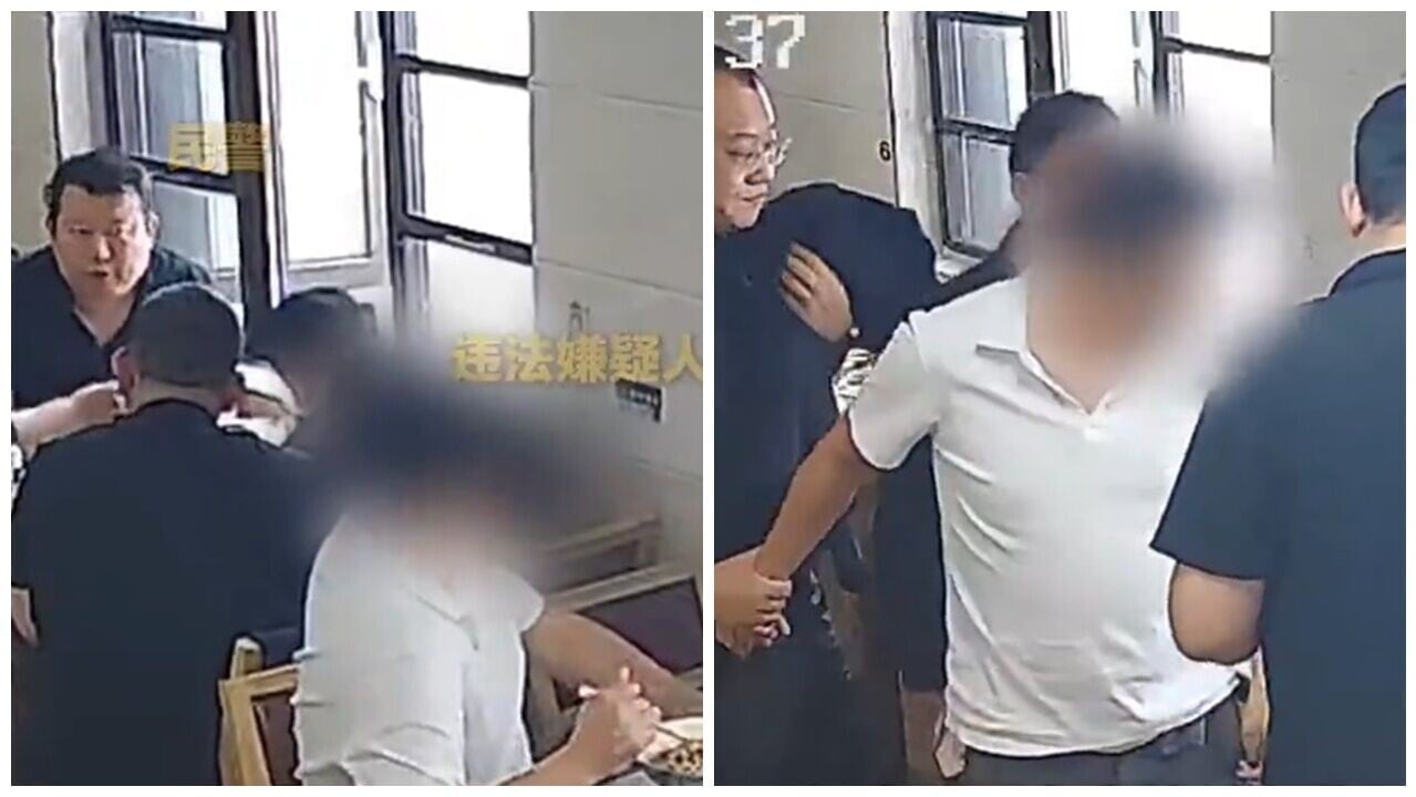 遼寧眼利民警一眼鎖定疑犯，午飯順便拉人立功。(微博)