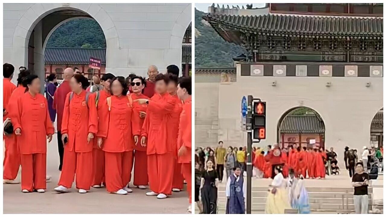 中國紅衣大媽聚集景福宮，南韓網民嘲諷：剛出獄？(YT)