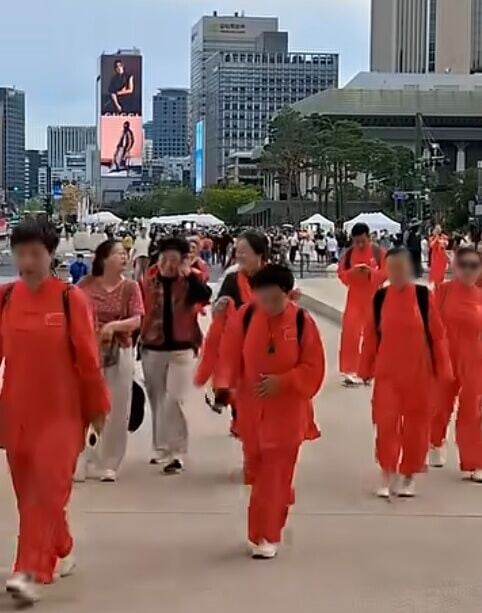 網民:「這只是遊客的集體裝扮,沒甚麼不妥」。(YT)
