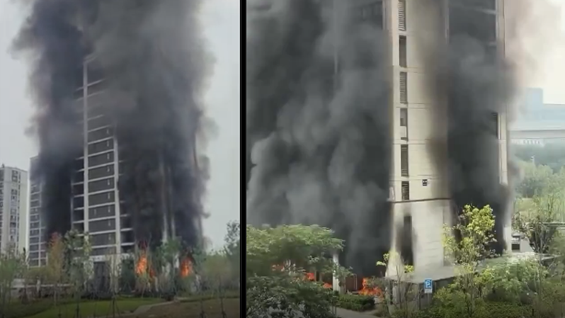 杭州住宅大廈電動單車停放處起火 爆炸聲四起濃煙包圍整棟樓宇(有片）