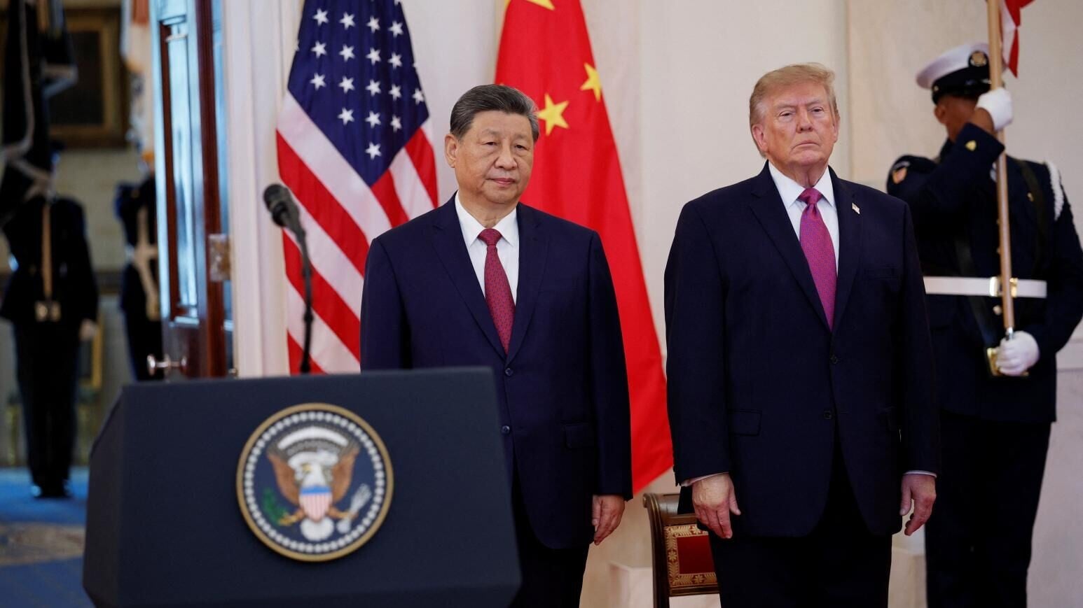 美國總統特朗普與國家主席習近平接連於白宮發表講話。（資料照／路透社）