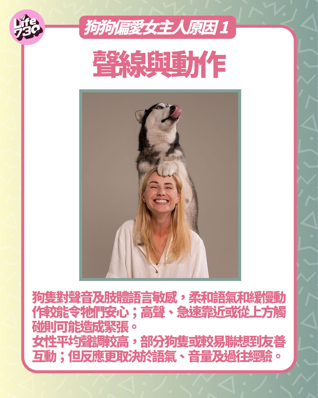 狗狗偏愛女主人原因1. 聲線與動作
