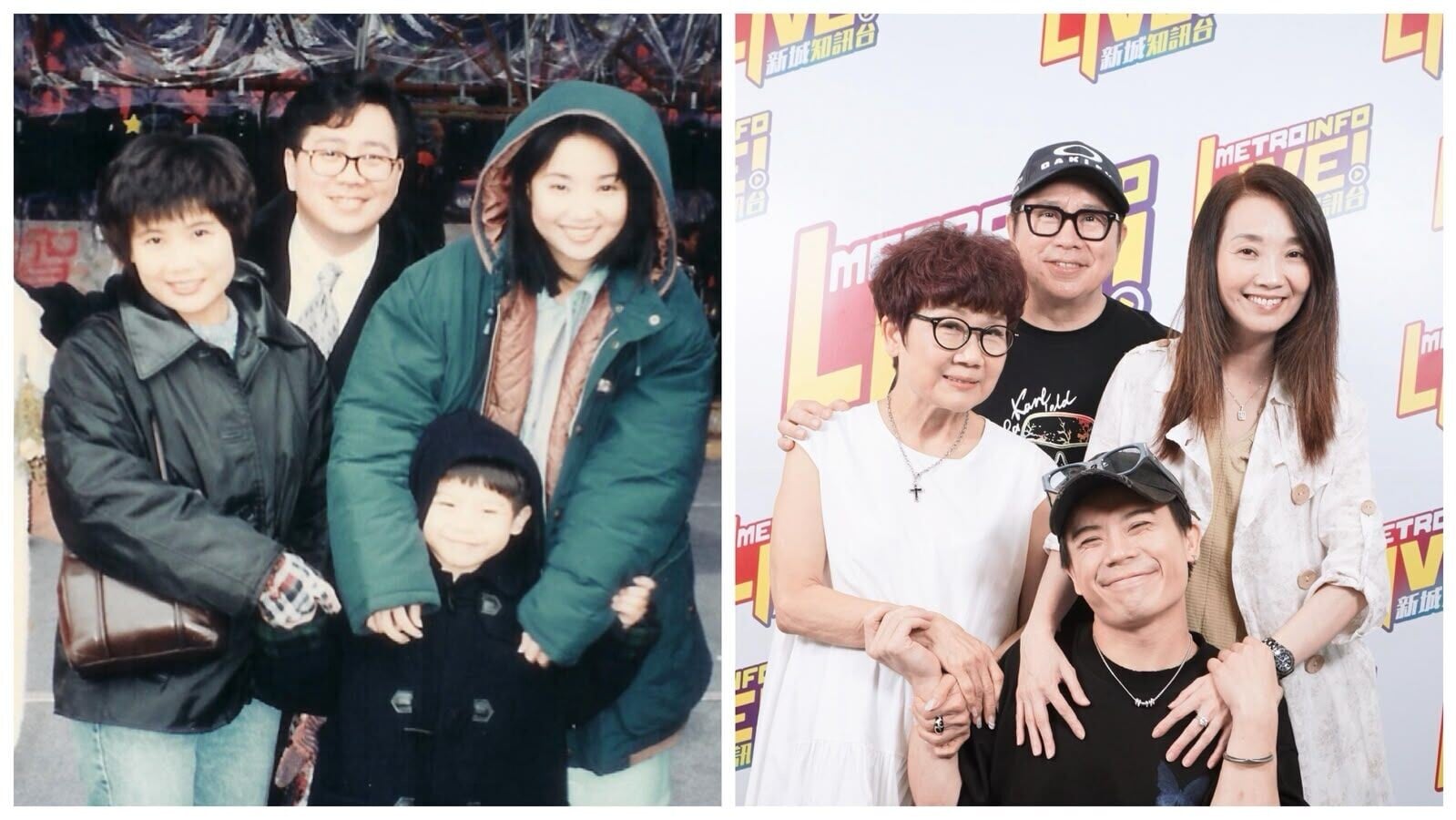 李有毅夫婦與兒子李國煒,聯同嘉賓許秋怡一同擺出1995年(左圖)的回憶殺甫士。