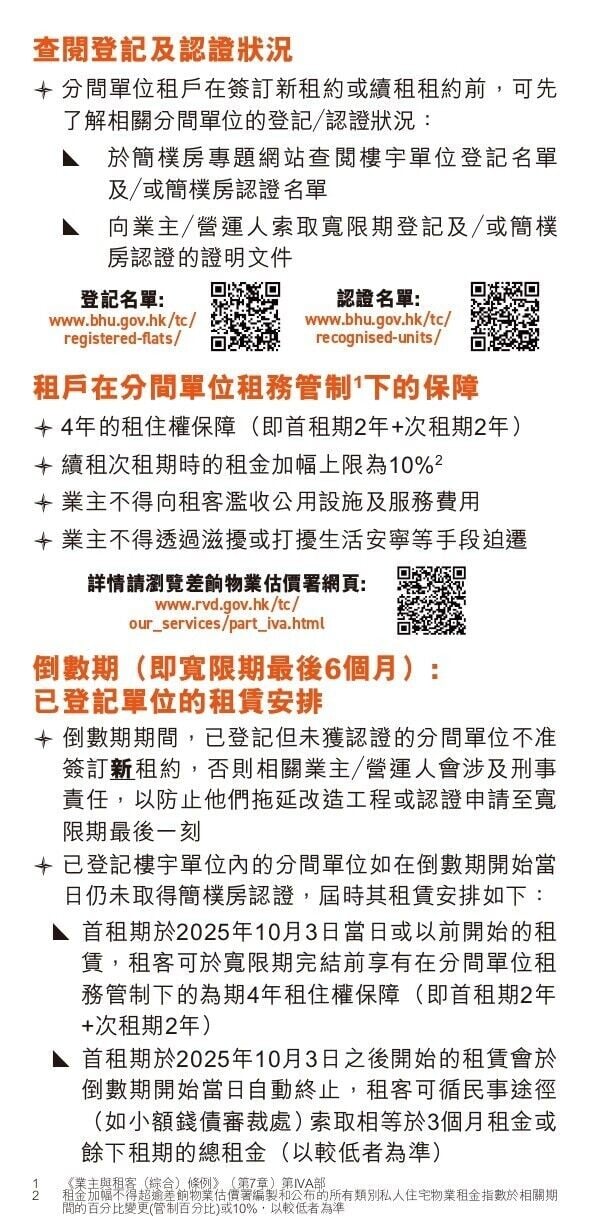 簡樸房業主須知及租客須知（房屋局，資料截至2026年9月）
