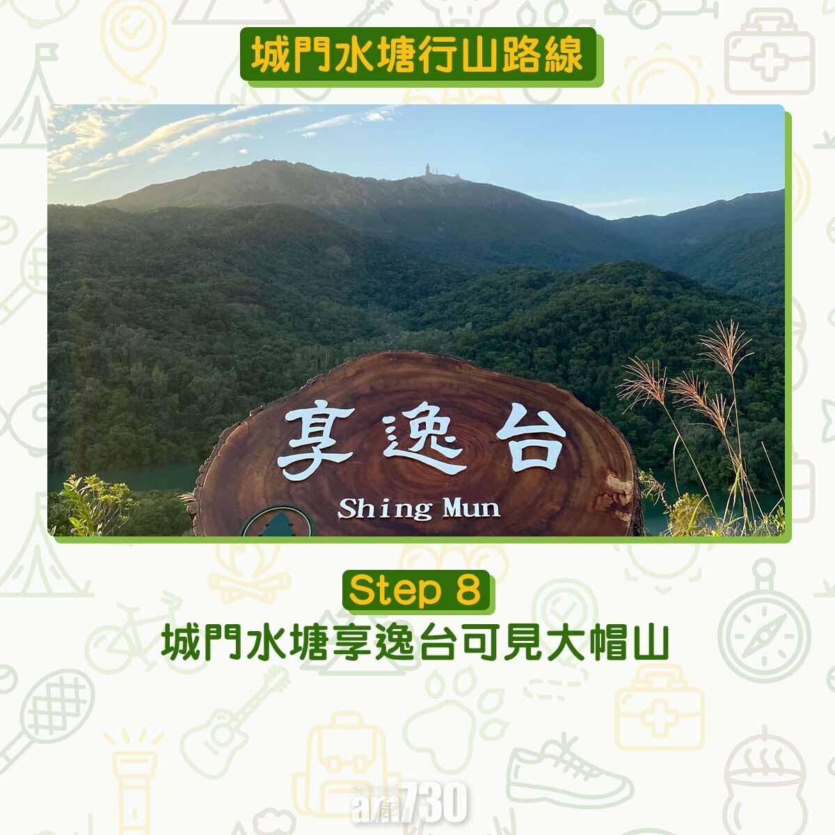 城門水塘行山路線|享逸台可見大帽山白波(am730製圖)