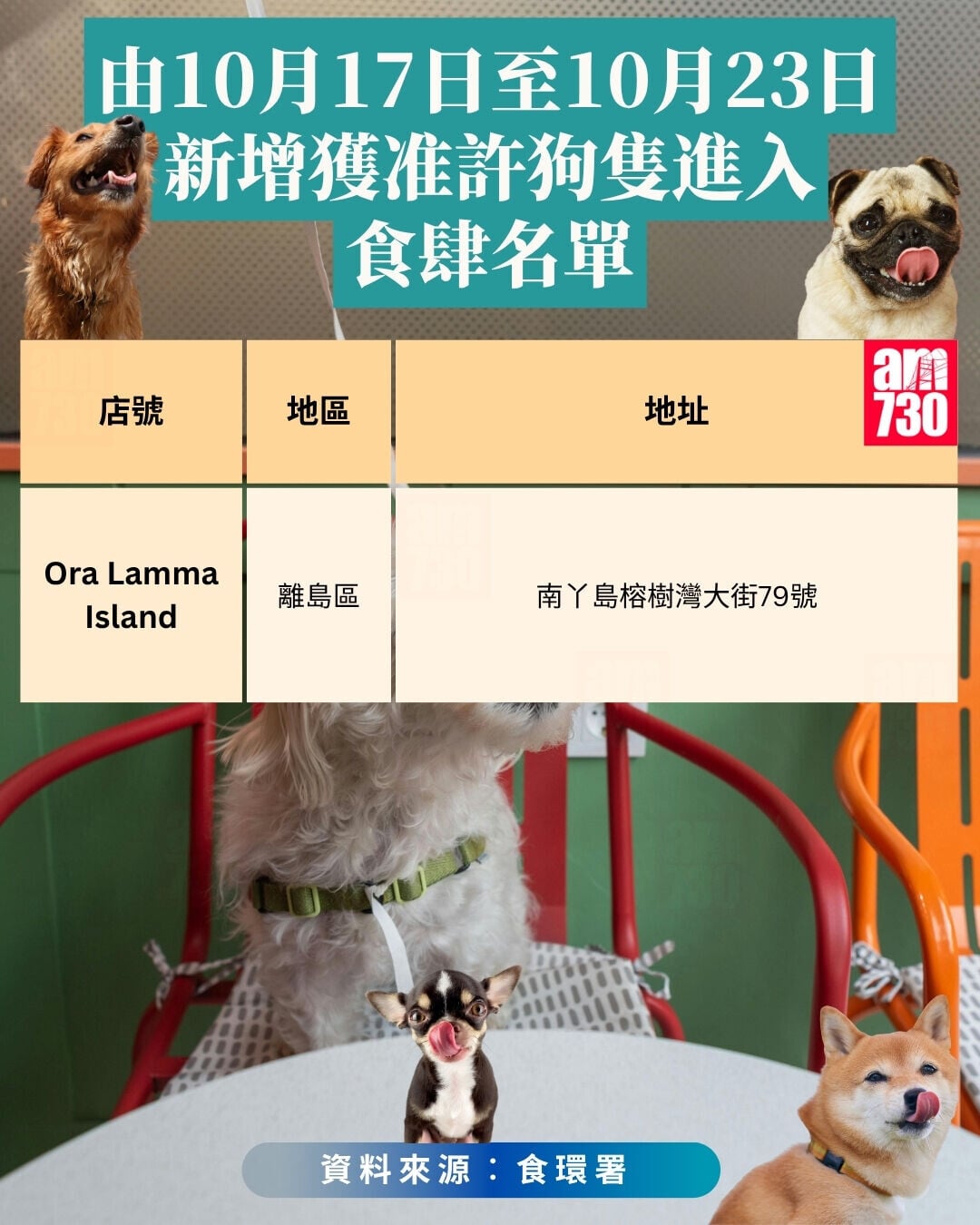 2026年10月17日至10月23日，新增獲准許狗隻進入的食肆名單。