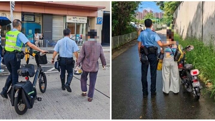 屯門警區Facebook專頁「屯門警區　心繫屯門」周四（1日）上載9張執法照片，多名被截查人士站在電動單車或電動滑板車旁，更有人手持外賣