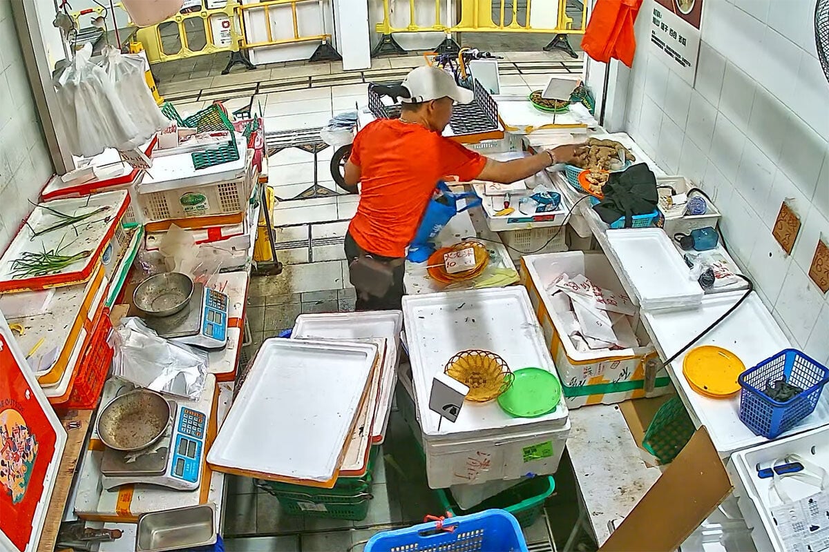 清濤苑街市一個檔口遇竊,賊人在店內四處翻找有價值貨品。(閉路電視片段截圖)