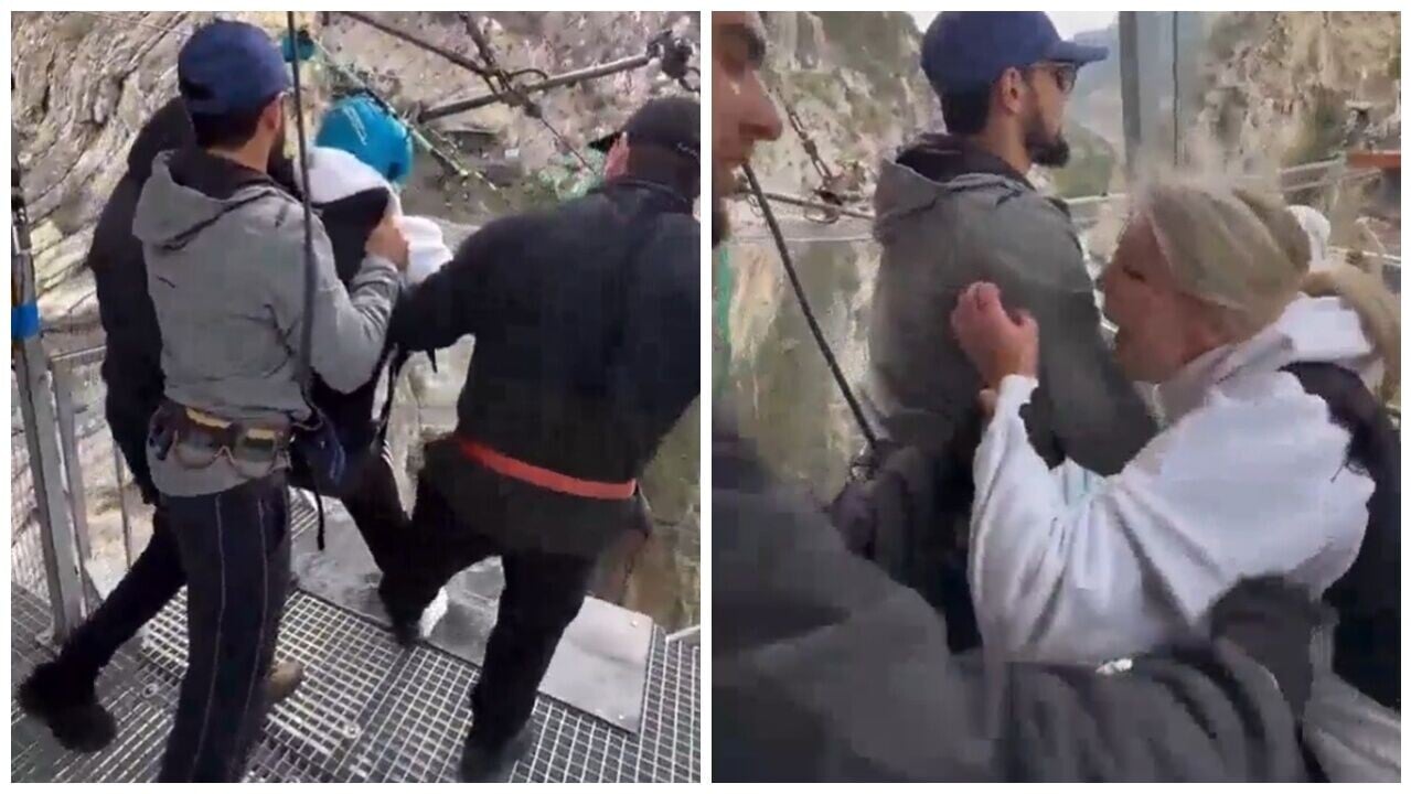 女遊客笨豬跳反悔喊叫遭強推，丈夫無視拍片還笑，網民怒勸離婚。(X)