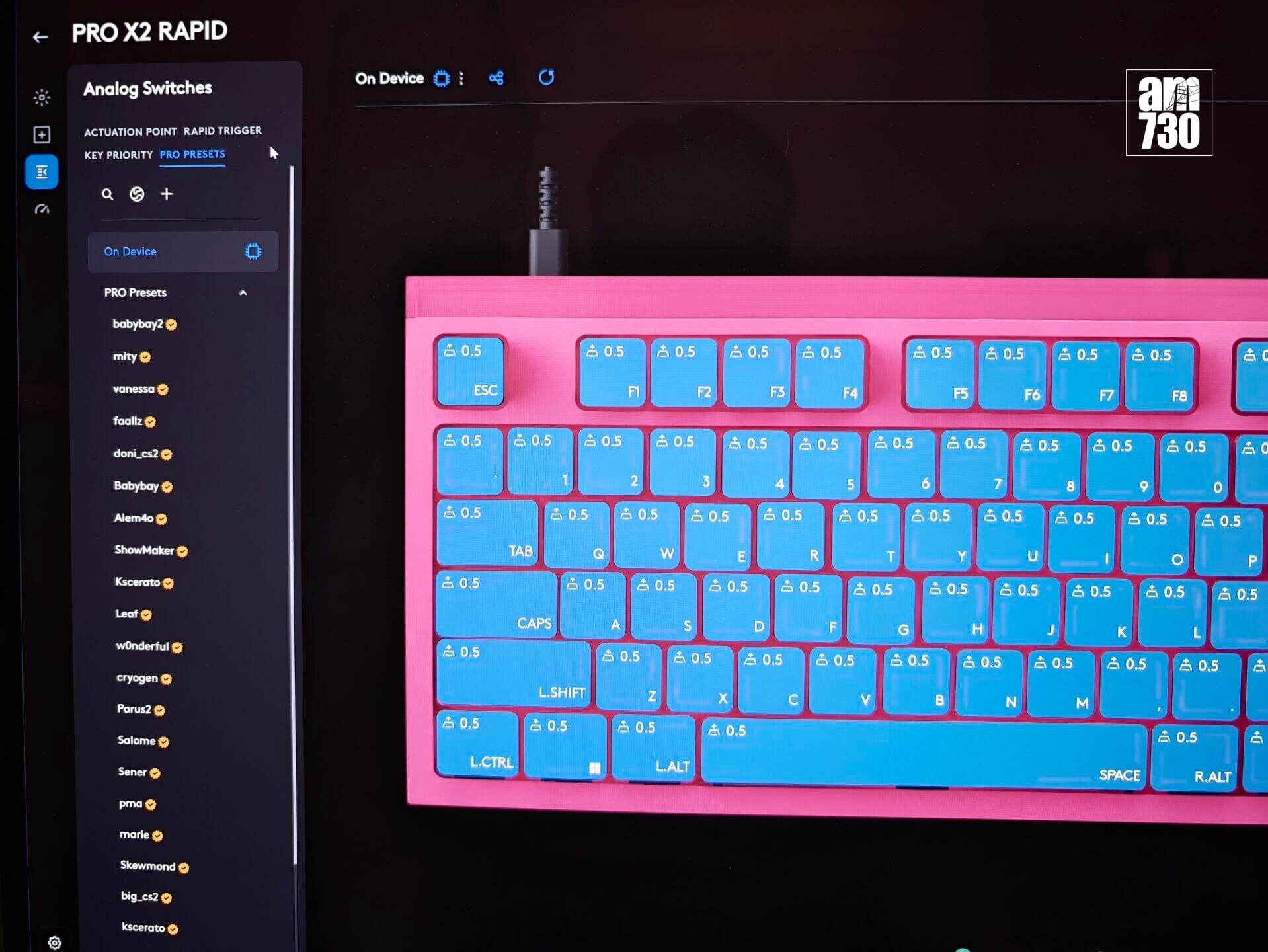 Logitech G PRO X2 RAPID鍵盤提供大量專業電競選手設定。