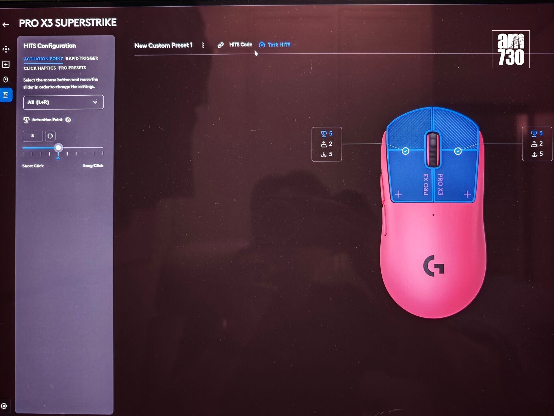 Logitech G PRO X3 SUPERSTRIKE電競滑鼠可自行設定觸發點。
