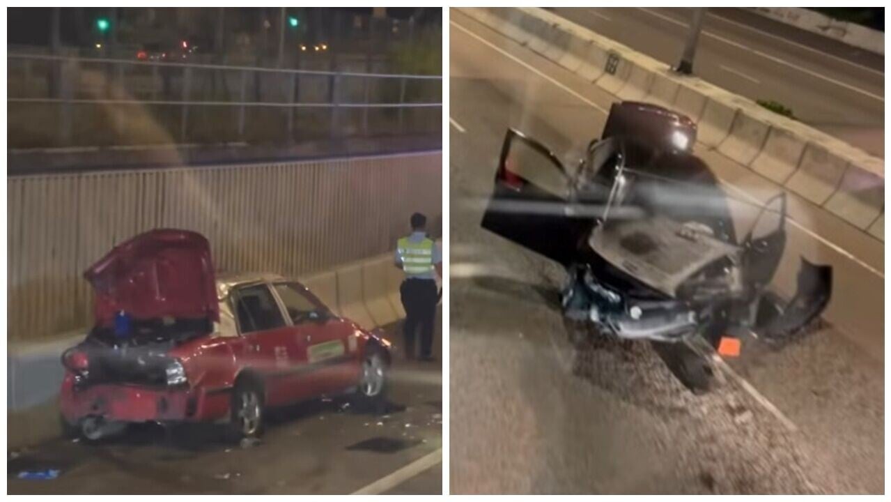 屯門公路4車相撞3人受傷，近大欖部份行車線一度封閉。(FB)