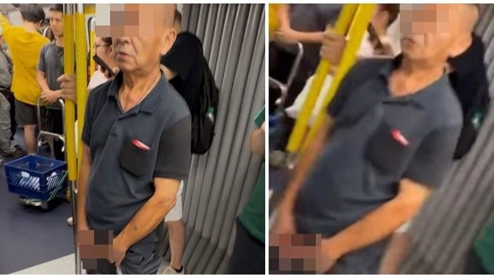 一名男子在港鐵車廂內站立時露出下體，疑似自瀆，影片上傳者表示，事發於早上11時許，男子於尖沙咀站下車，已經報警：「露鳥男出尖沙咀站，女士們小心！」(Threads)