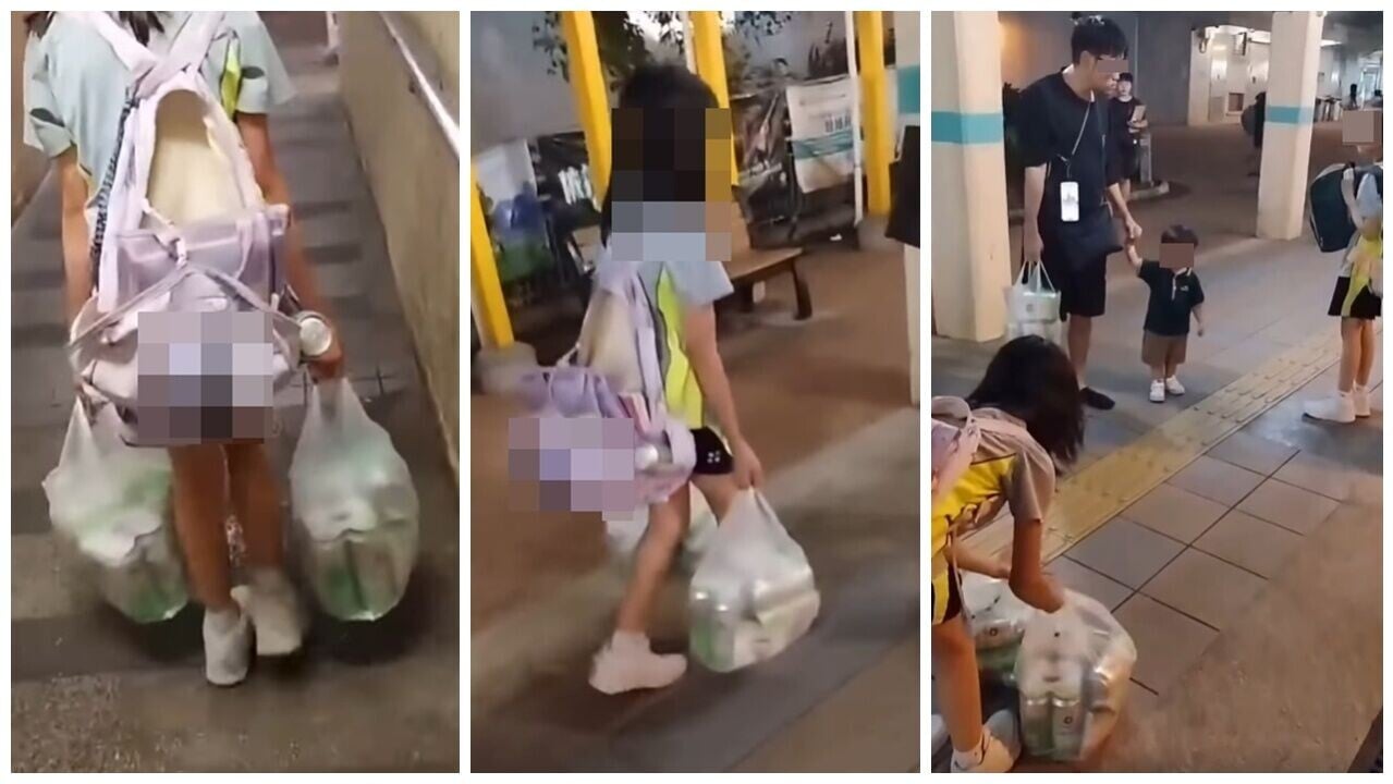富泰邨女童獨拎20罐啤酒，被父罵「廢人」惹關注，警員校方緊急上門家訪。(FB/富泰邨 Fu Tai Estate)