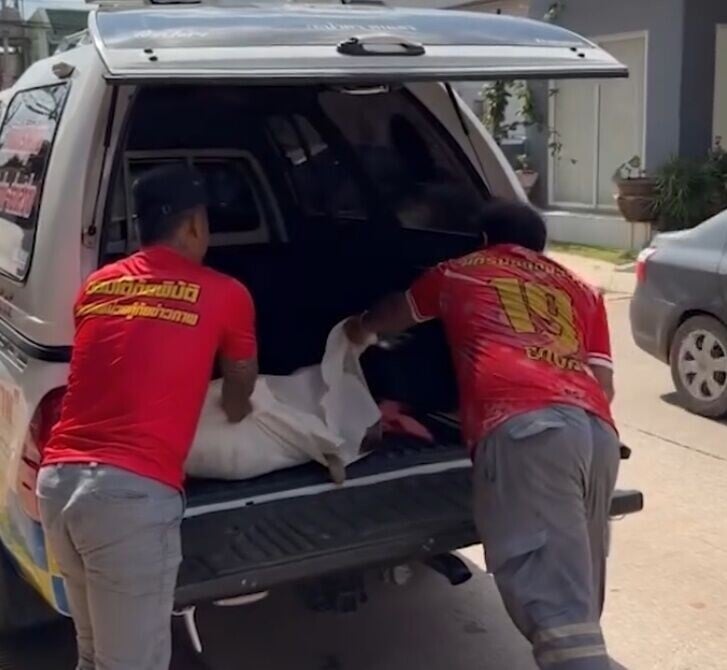 義工為狗狗裹上白布移到車廂裡,準備運回組織處理埋葬。(IG)