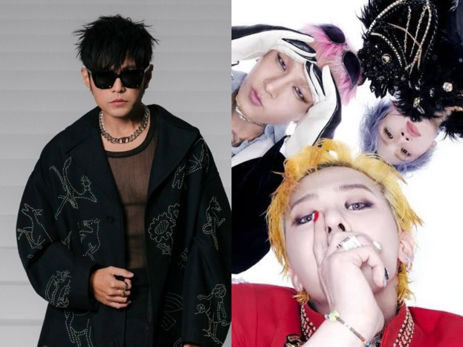 周杰倫（左圖）獻上花籃預祝BIGBANG（右圖）演出順利。