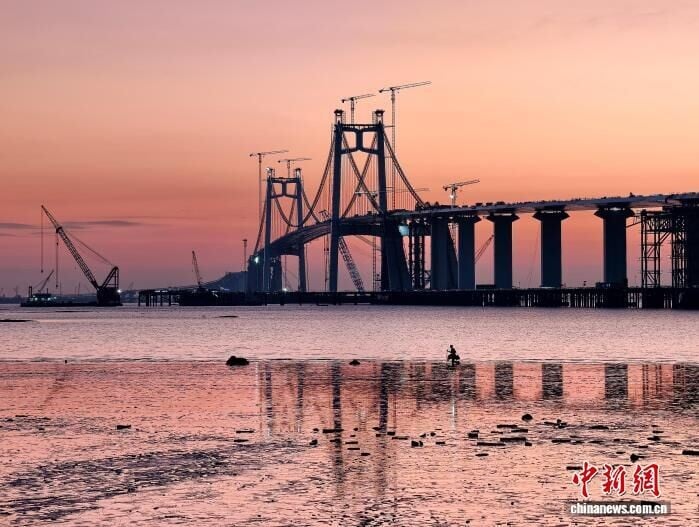 廈金大橋(廈門段)完成重達1.5萬噸的鋼箱梁整體橫移工程(中新網)