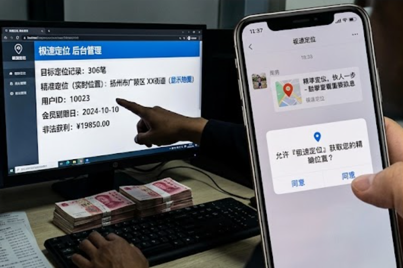 江蘇揚州一名陳姓男子因多年來遭債主精準掌握行蹤，即使外出出差也不例外，讓他長期生活在不安之中，最後決定報警。經警方調查發現，對方竟透過非法網站製作定位連結程式(AI生成圖片)