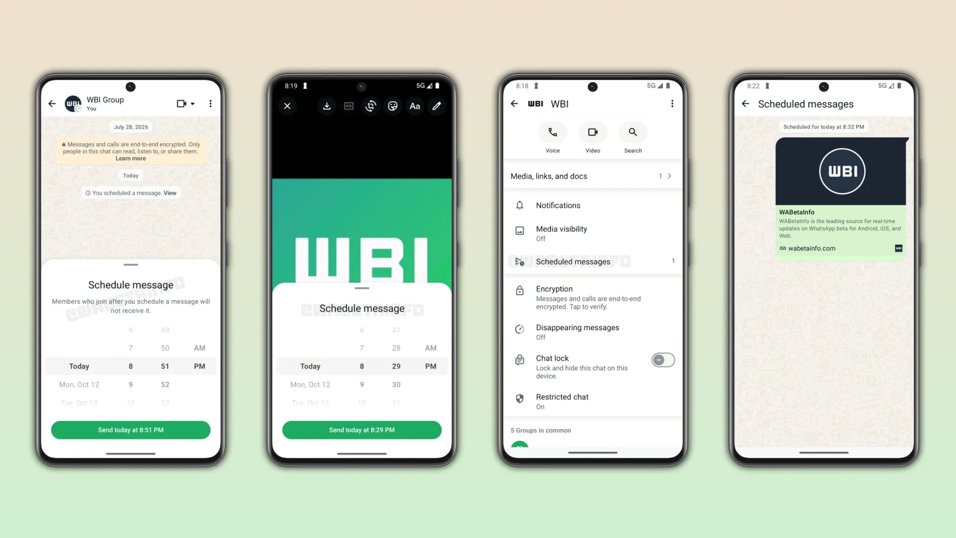 WhatsApp的Android版本正在測試排程傳送訊息功能。（圖片來源：WABetaInfo）