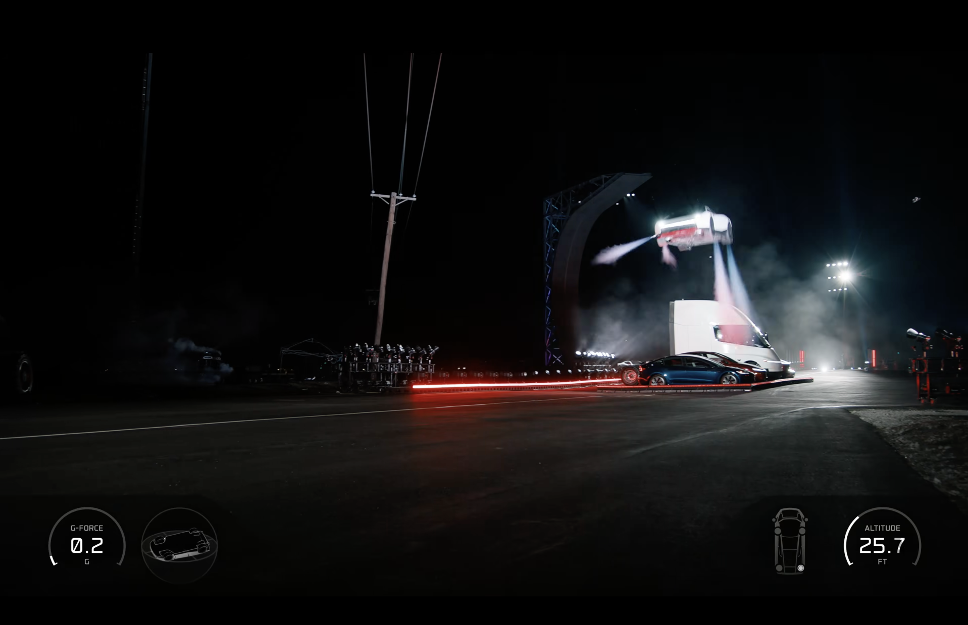 Tesla Roadster可飛越數部Tesla。