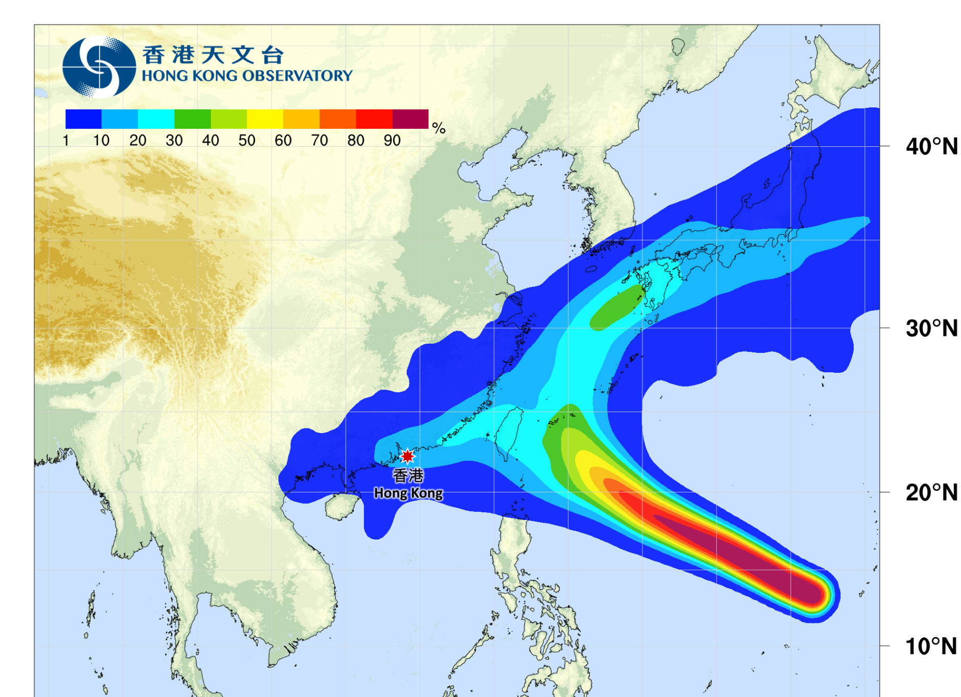 薔琵熱帶氣旋路徑概率預報(香港天文台)