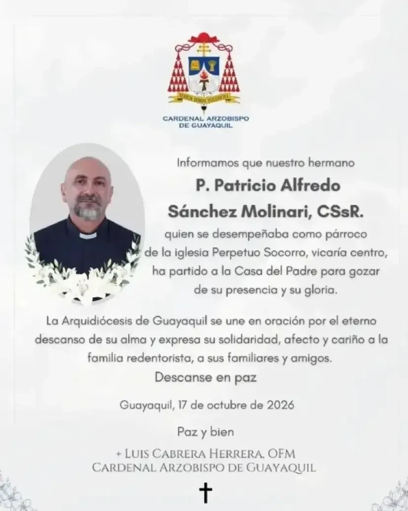 瓜亞基爾總教區發聲明,證實神父Sánchez Molinari已回歸天父懷抱