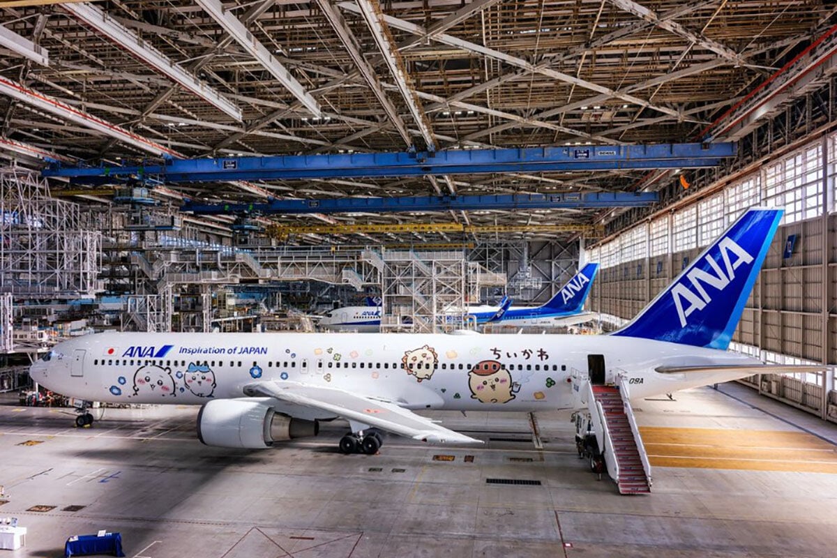 ANA聯乘CHIIKAWA的塗裝客機。(ANA Instagram圖片)