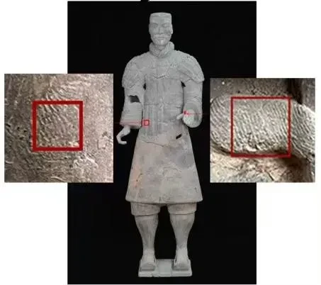 秦兵馬俑上發現的指紋。 (秦始皇帝陵博物院供圖)