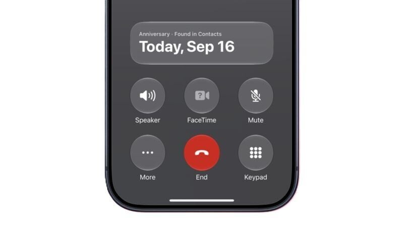 iOS 27.2的「電話」App的通話情境功能則可提示聯絡人的紀念日。