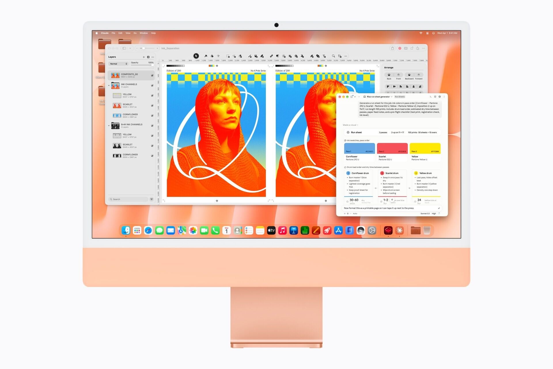 M6帶來強大AI運算能力,讓iMac能發揮《Pixelmator Pro》和《Claude》等AI app功能。