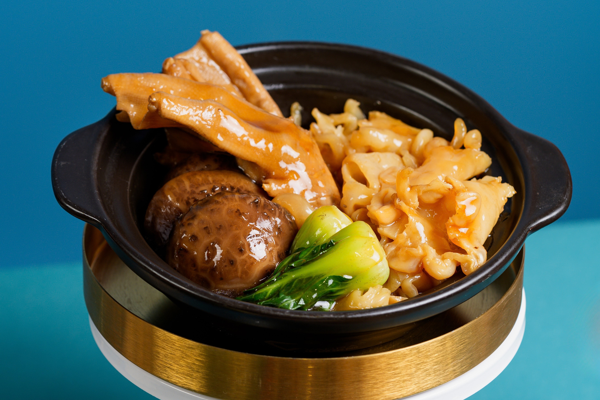 Braised Goose Web with Fish Maw and Shiitake Mushroom in Oyster Sauce 蠔皇鵝掌冬菇炆花膠