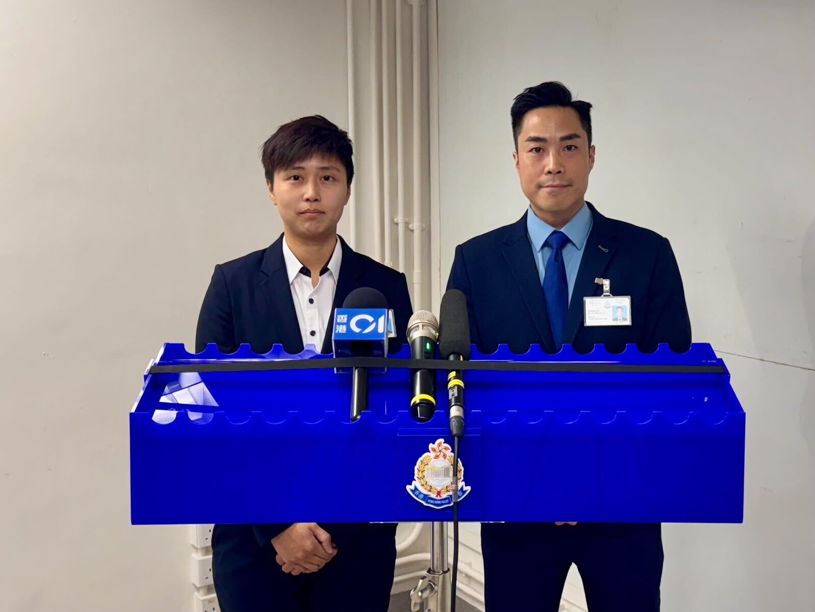 大埔警區行動主任總督察梁晏瑜及反三合會行動組第一隊督察李嘉琪
