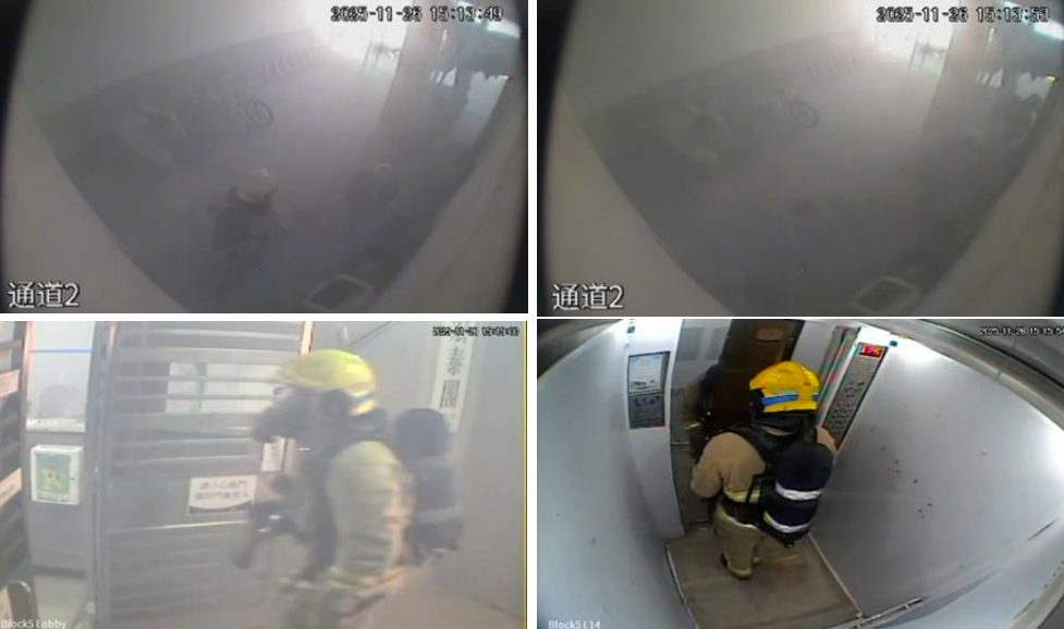 何偉豪在宏泰閣25樓步出消防升降機。(獨立委員會報告)
