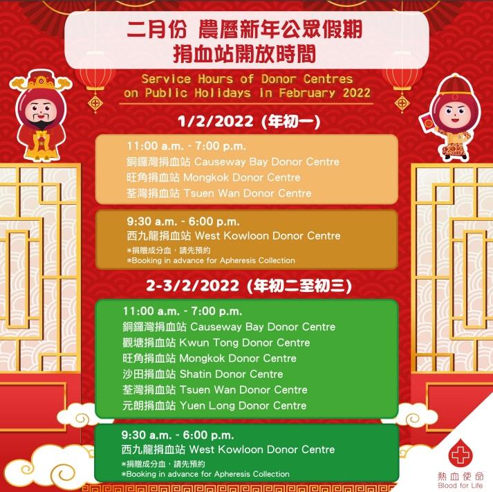 在農曆新年假期間開放的捐血站。(政府新聞處圖)