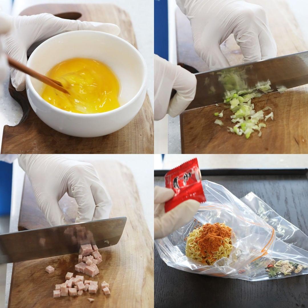 在鍋中加入油炒好蔥花蛋備用。