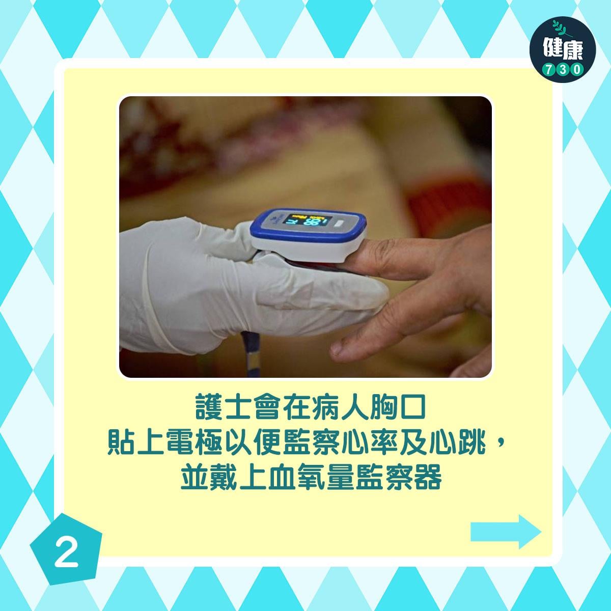 通波仔手術過程|護士會在病人胸口貼上電極以便監察心率及心跳,並戴上血氧量監察器