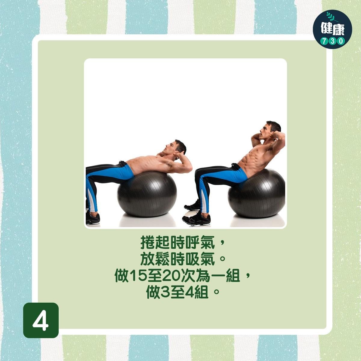 腹肌訓練|瑜伽球捲腹(am730製圖)