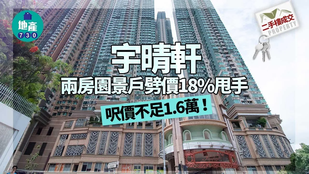 二手樓成交｜宇晴軒兩房園景戶劈價18%甩手 呎價不足1.6萬