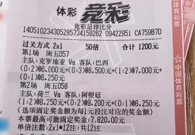 于男花12.2萬人民幣購買的其中一種比分組合。(互聯網)
