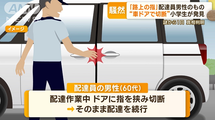 速遞員被車門夾斷手指仍先完成派送。(新聞截圖)