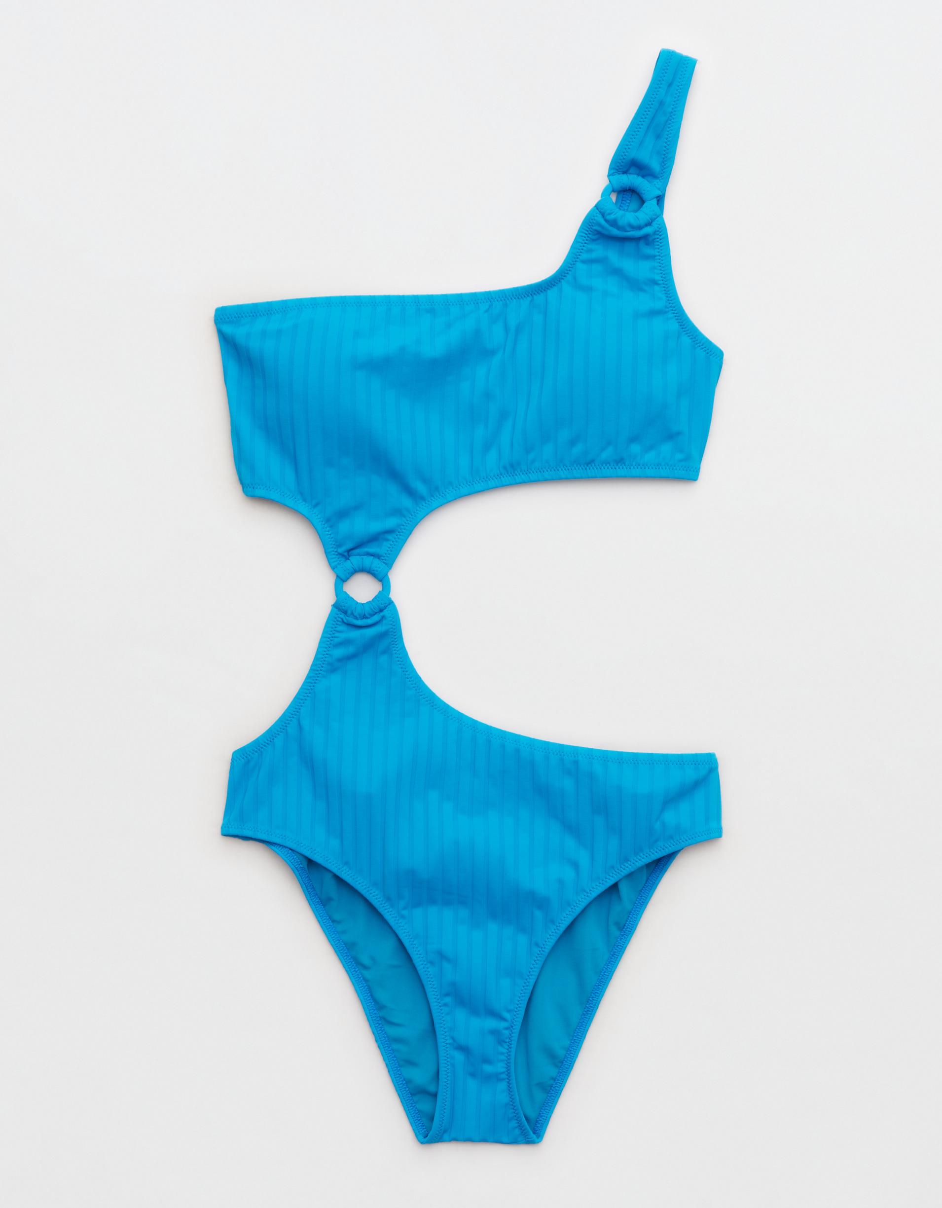 Aerie 闊羅紋鏤空單肩圓環一件頭泳衣 $490