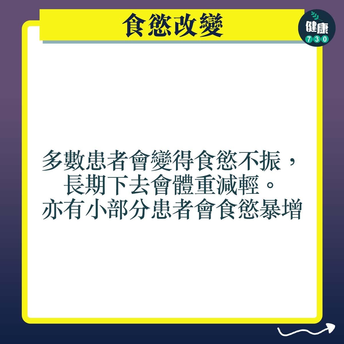 抑鬱症症狀|食慾改變:多數患者會變得食慾不振,長期下去會體重減輕。亦有小部分患者會食慾暴增