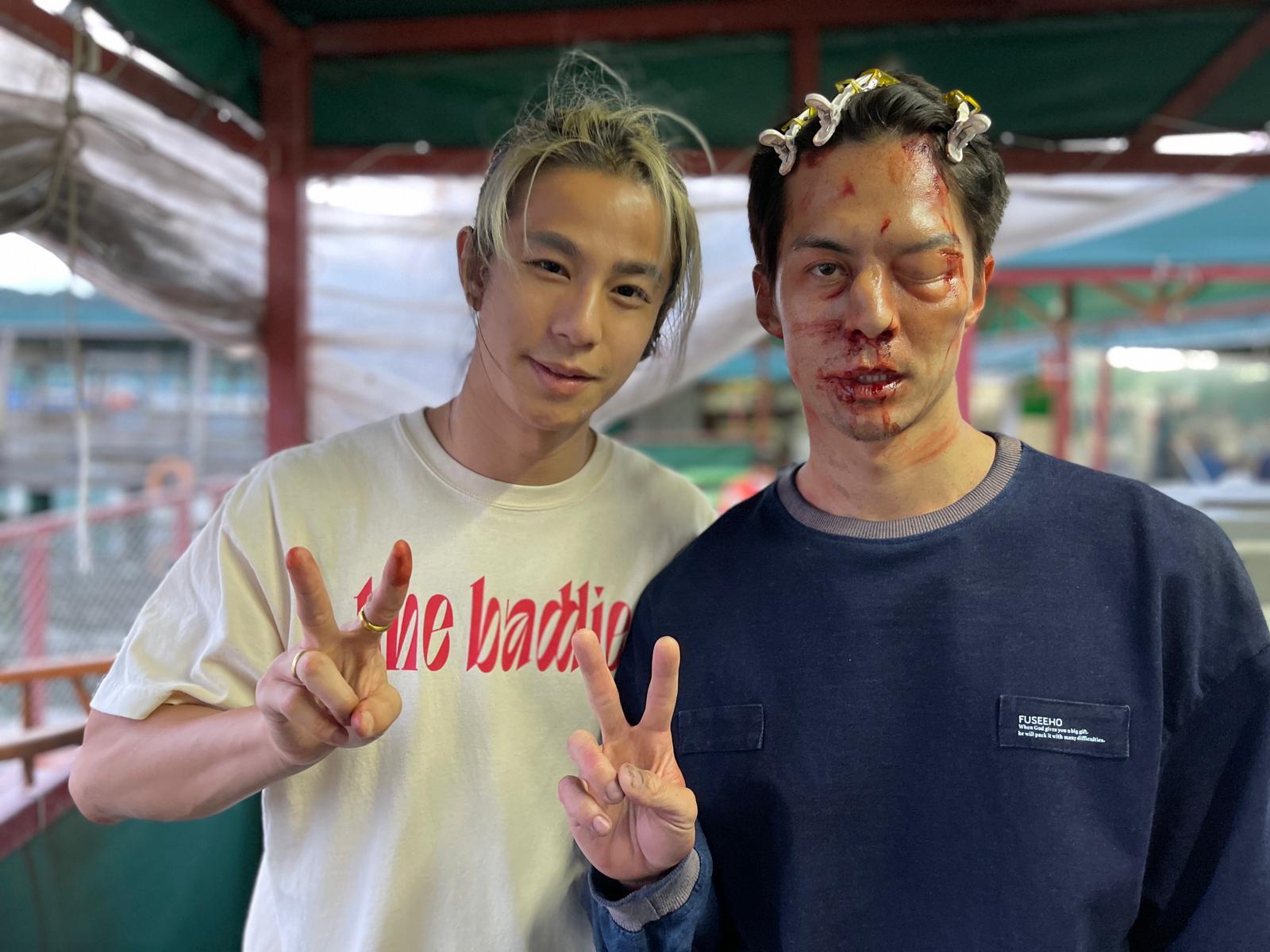 朱仔被毒打後的妝容相當迫真,事前需花時間進行特技化妝。