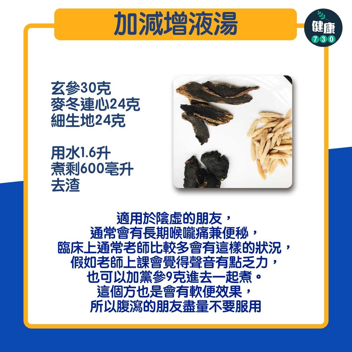 喉嚨痛舒緩|3款茶飲2善不適,加減增液湯(am730製圖)