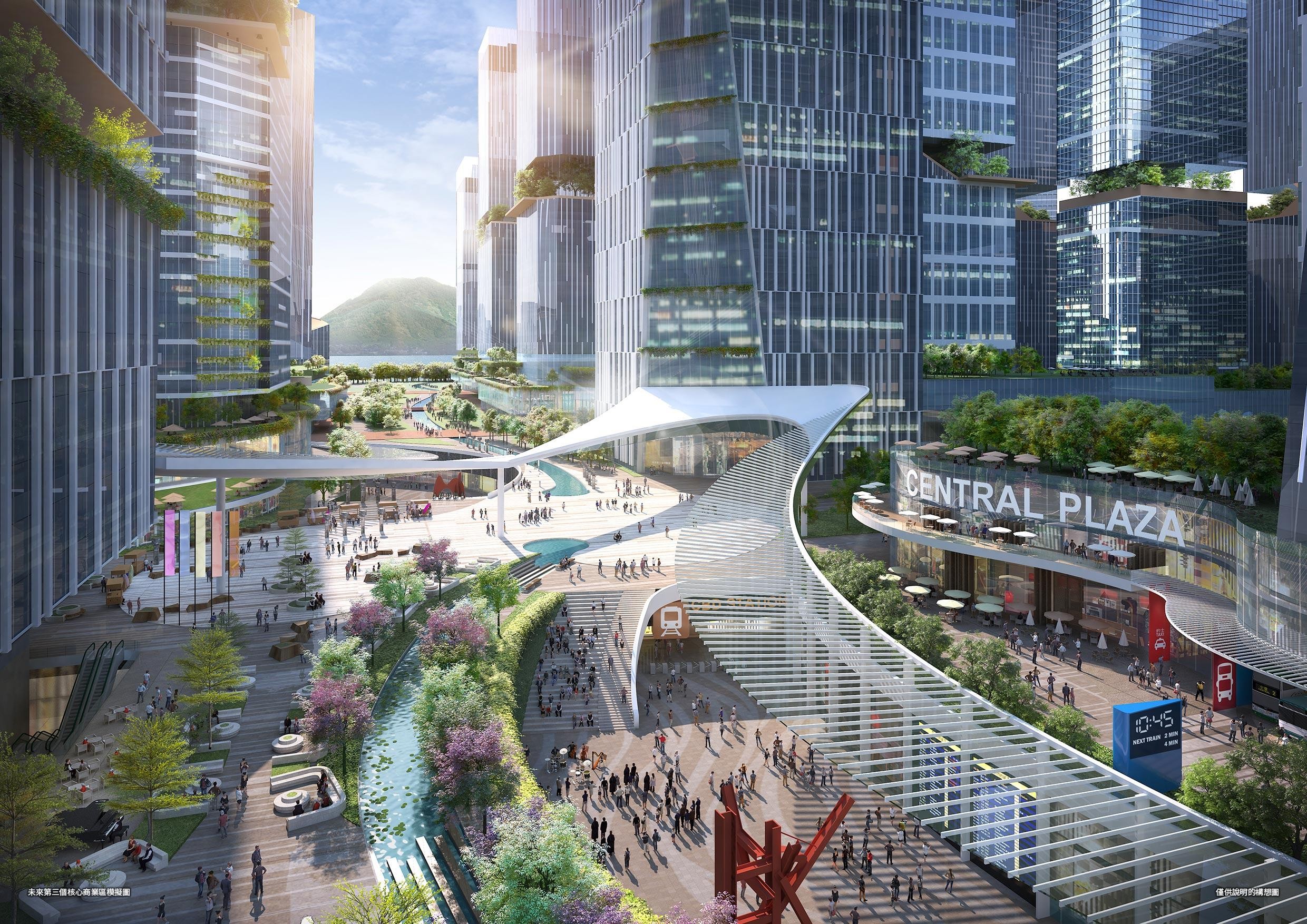 擬議交椅洲人工島提供大片土地，可作整體綠色規劃（發展局圖片、交椅洲人工島構想圖）