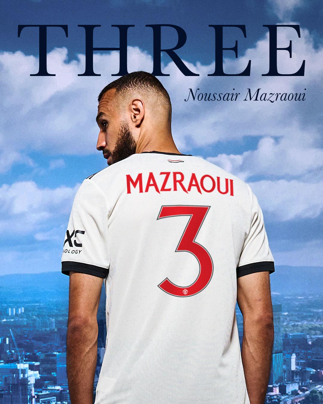 馬薩奧利(Noussair Mazraoui)今季穿上曼聯3號球衣。(曼聯FB)
