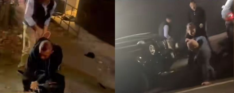 試圖搶劫華人餐廳的2名搶匪不敵「中國功夫」,被打趴在地。(圖/翻攝自抖音)