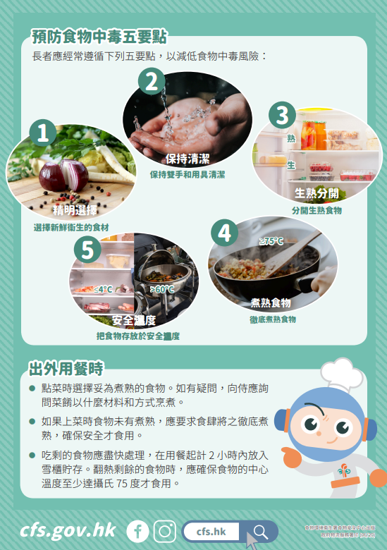 長者食安須知,生冷食物要留神|預防食物中毒五要點(食物安全中心)